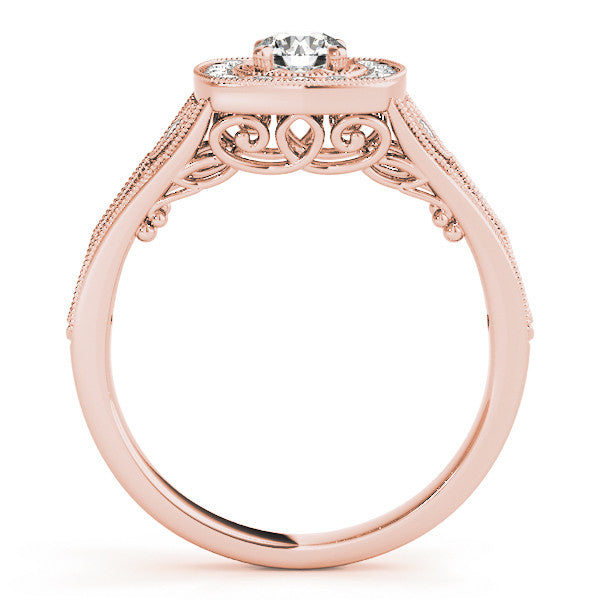 Rose gold Round Halo Vintage-Inspired Split Shank Ring with Milgrain Detailing
