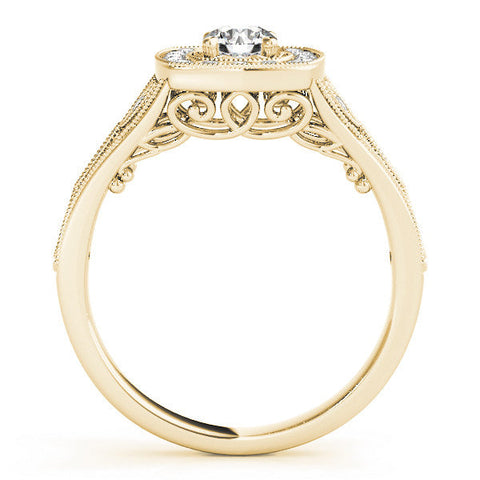 Yellow gold Round Halo Vintage-Inspired Split Shank Ring with Milgrain Detailing