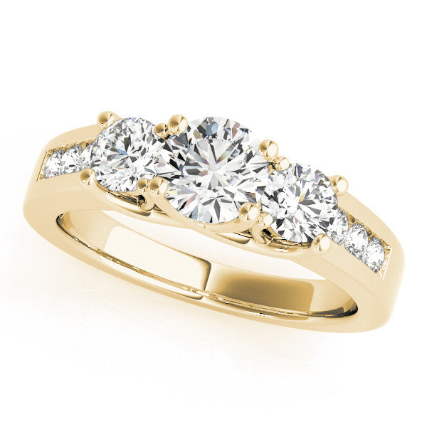 Yellow gold Three-Stone Round Cut Channel-Set Diamond Ring with Prong Setting