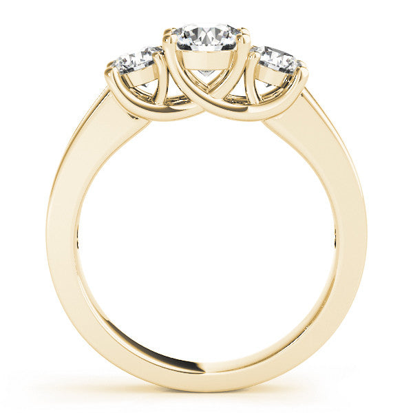 Yellow gold Three-Stone Round Cut Channel-Set Diamond Ring with Prong Setting