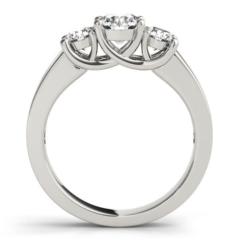 Silver Three-Stone Round Cut Channel-Set Diamond Ring with Prong Setting