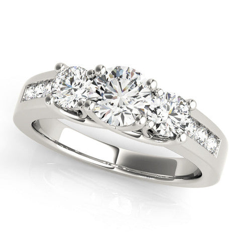 Silver Three-Stone Round Cut Channel-Set Diamond Ring with Prong Setting