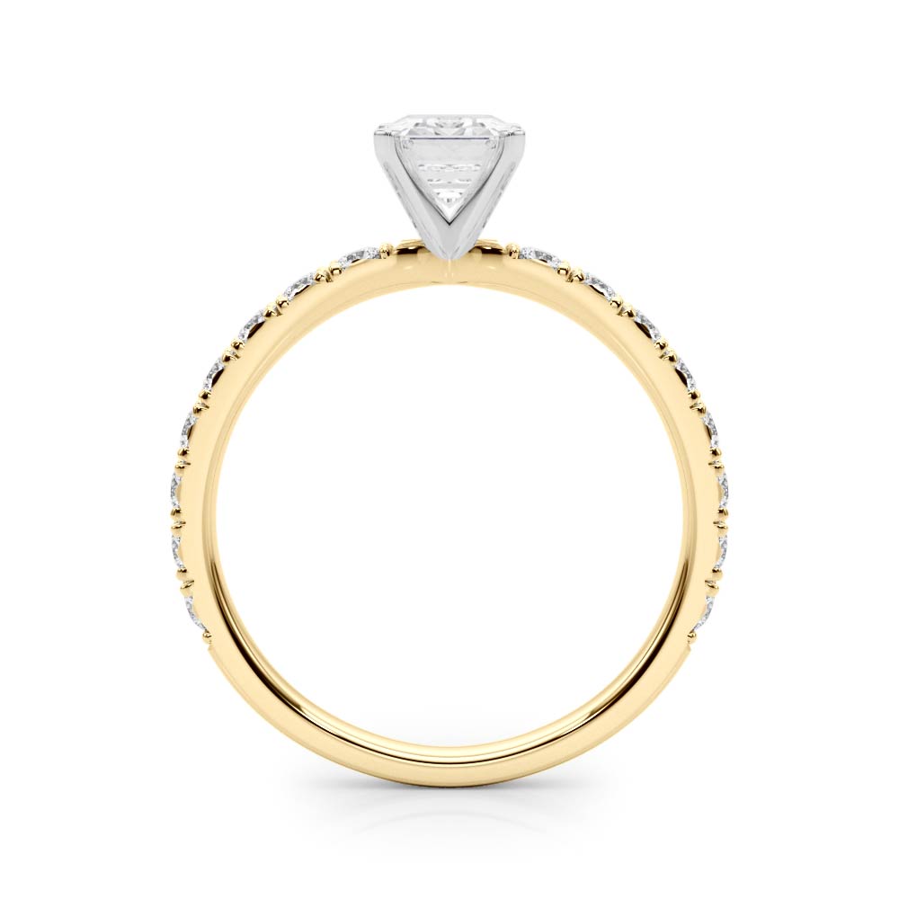 Yellow gold Emerald Diamond Pavé Band Solitaire with Four-Prong Setting