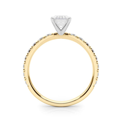 Yellow gold Emerald Diamond Pavé Band Solitaire with Four-Prong Setting