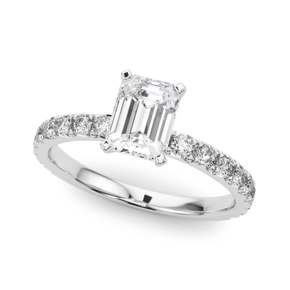 Silver Radiant Diamond Pavé Band Solitaire with Four-Prong Setting