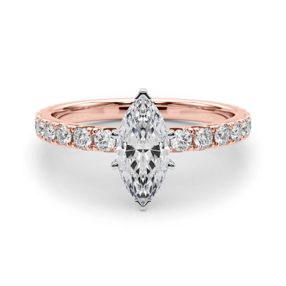 Rose gold Marquise Diamond Pavé Band Solitaire with Four-Prong Setting