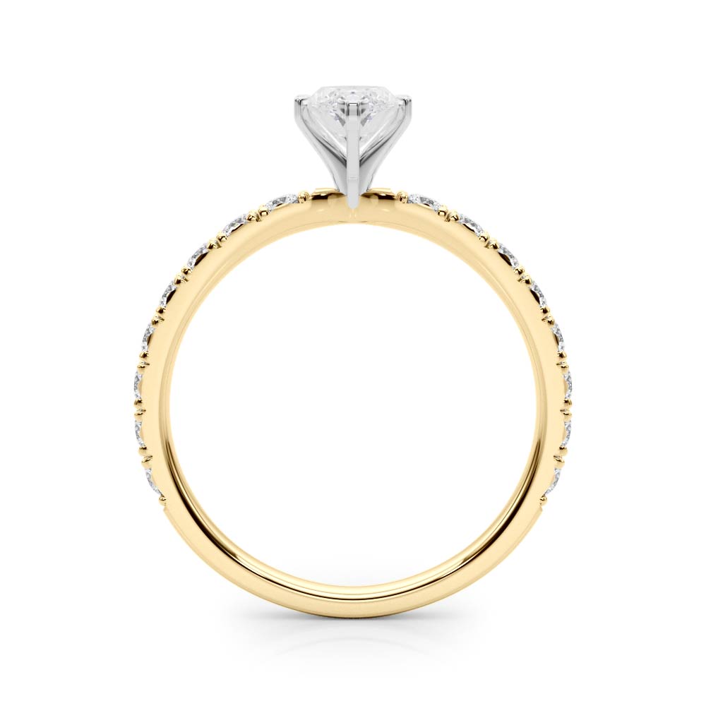 Yellow gold Marquise Diamond Pavé Band Solitaire with Four-Prong Setting