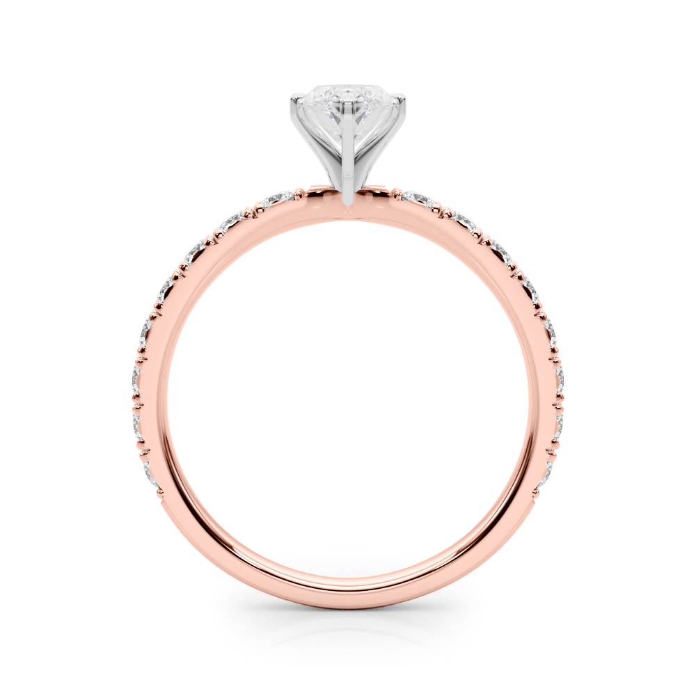 Rose gold Marquise Diamond Pavé Band Solitaire with Four-Prong Setting