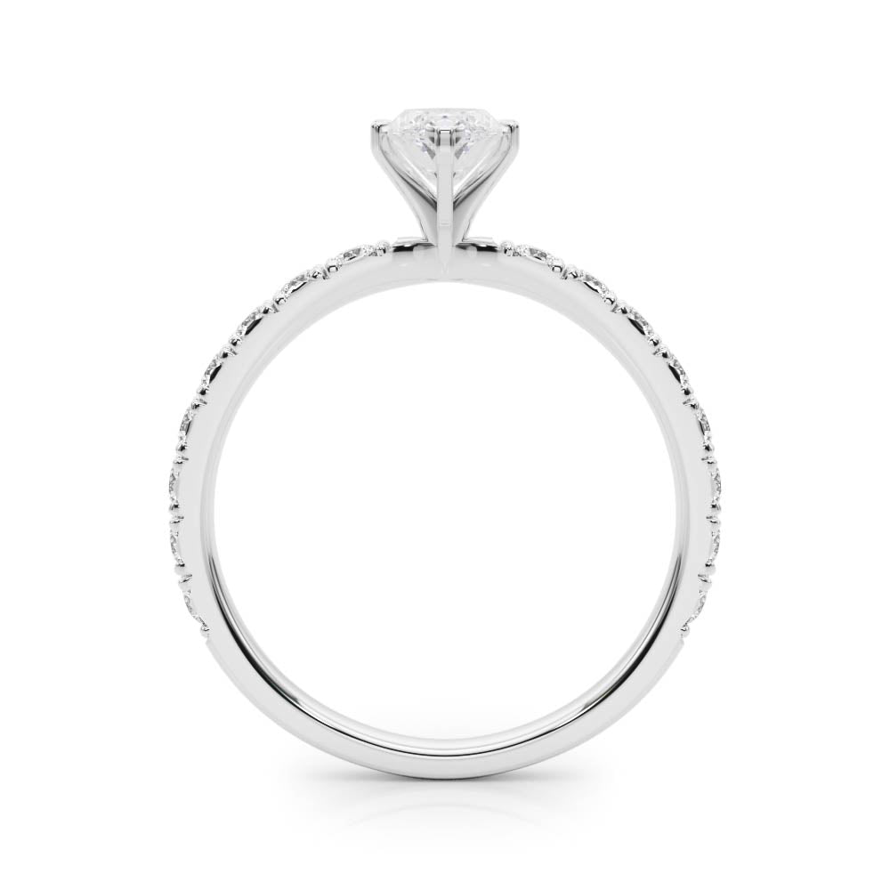 White gold Marquise Diamond Pavé Band Solitaire with Four-Prong Setting
