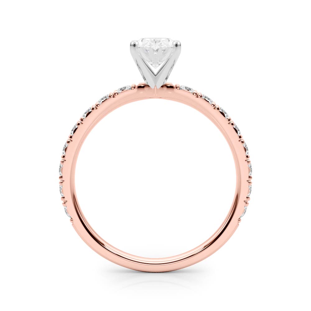 Rose gold Oval Diamond Pavé Band Solitaire with Four-Prong Setting