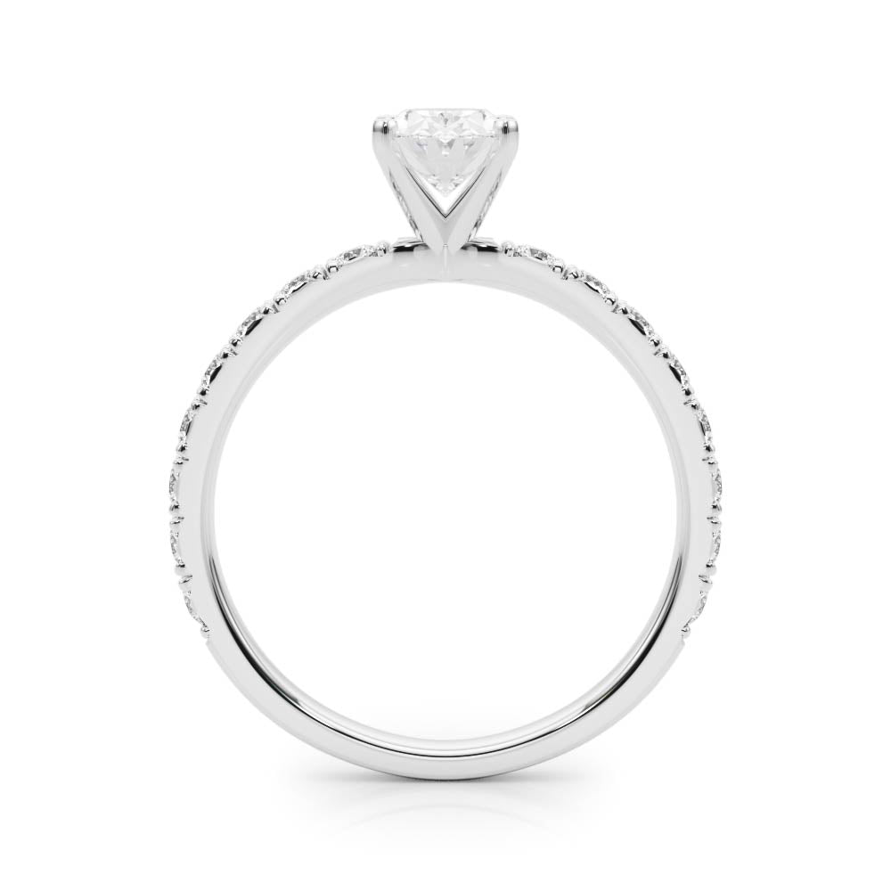 Platinum Oval Diamond Pavé Band Solitaire with Four-Prong Setting