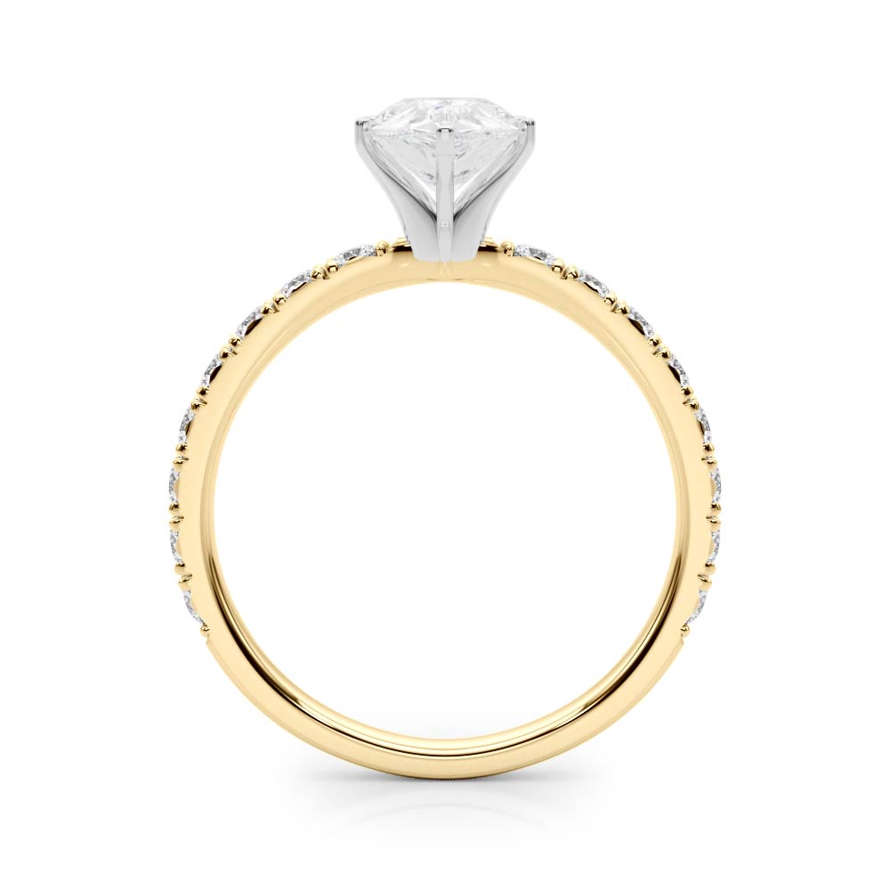 Yellow gold Pear Diamond Pavé Band Solitaire with Four-Prong Setting