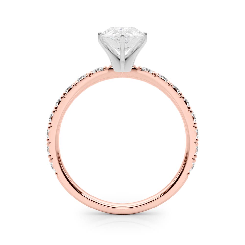 Rose gold Pear Diamond Pavé Band Solitaire with Four-Prong Setting