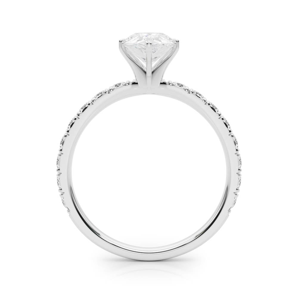 Platinum Pear Diamond Pavé Band Solitaire with Four-Prong Setting