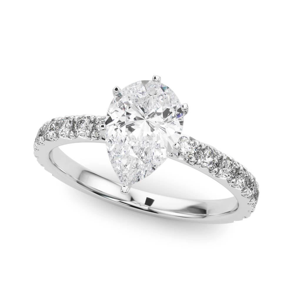 Platinum Pear Diamond Pavé Band Solitaire with Four-Prong Setting