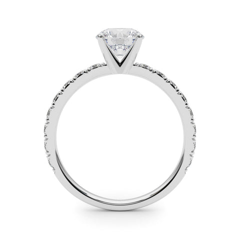 Platinum Round Diamond Pavé Band Solitaire with Four-Prong Setting