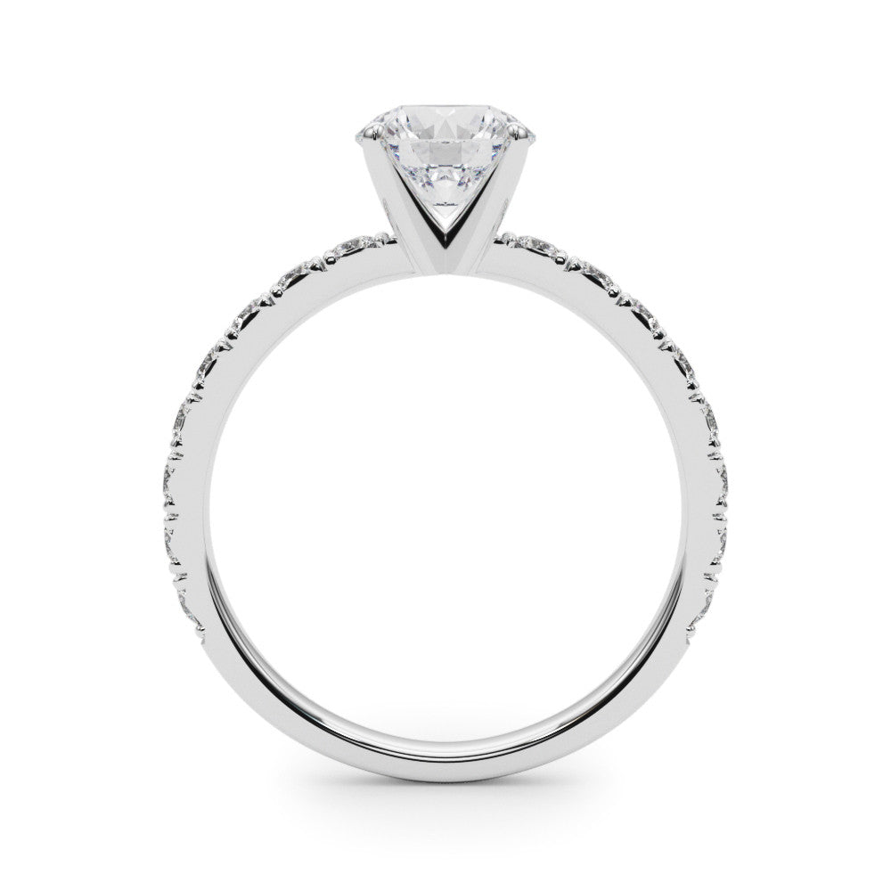 Silver Round Diamond Pavé Band Solitaire with Four-Prong Setting
