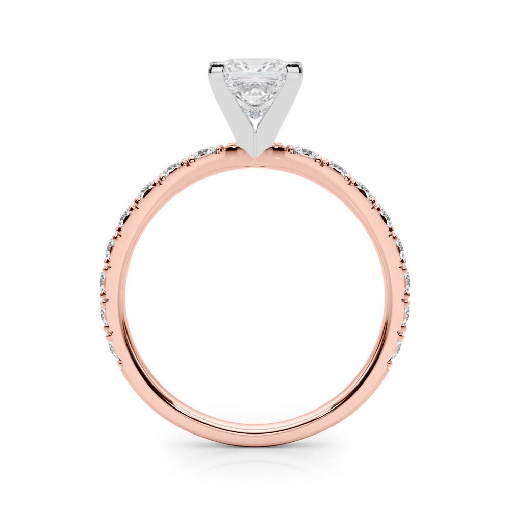 Rose gold Princess Diamond Pavé Band Solitaire with Four-Prong Setting