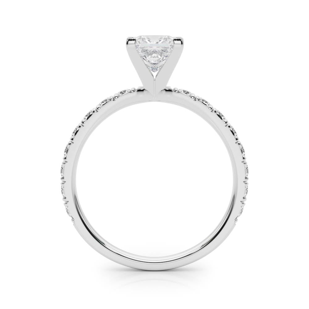 Platinum Princess Diamond Pavé Band Solitaire with Four-Prong Setting