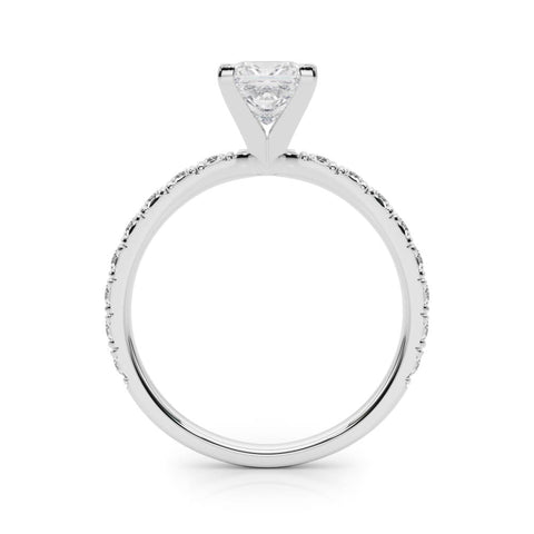 Platinum Princess Diamond Pavé Band Solitaire with Four-Prong Setting