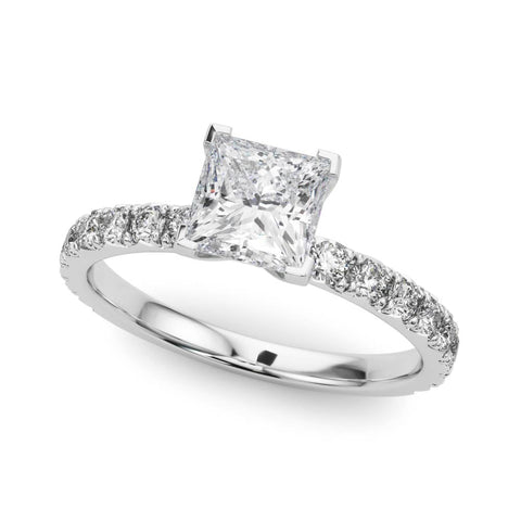 Platinum Princess Diamond Pavé Band Solitaire with Four-Prong Setting