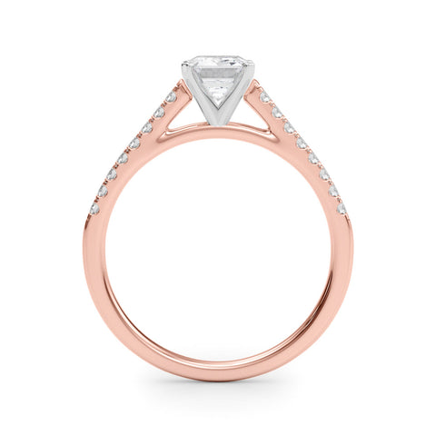 Rose gold Radiant Cut Solitaire Diamond Ring with Pave Band and Four-Prong Setting