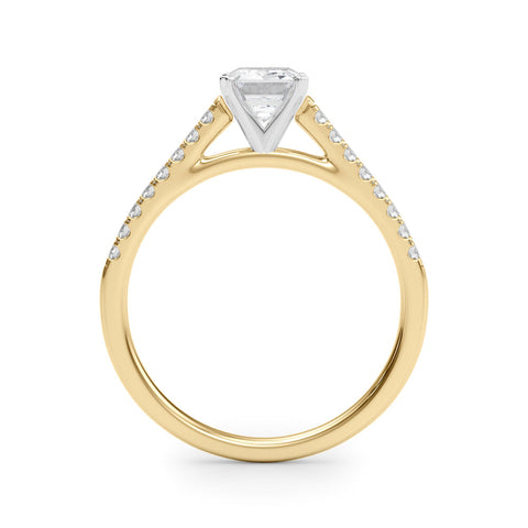 Yellow gold Emerald Cut Solitaire Diamond Ring with Pave Band and Four-Prong Setting