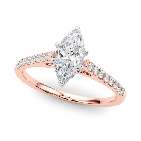Rose gold Marquise Cut Solitaire Diamond Ring with Pave Band and Four-Prong Setting