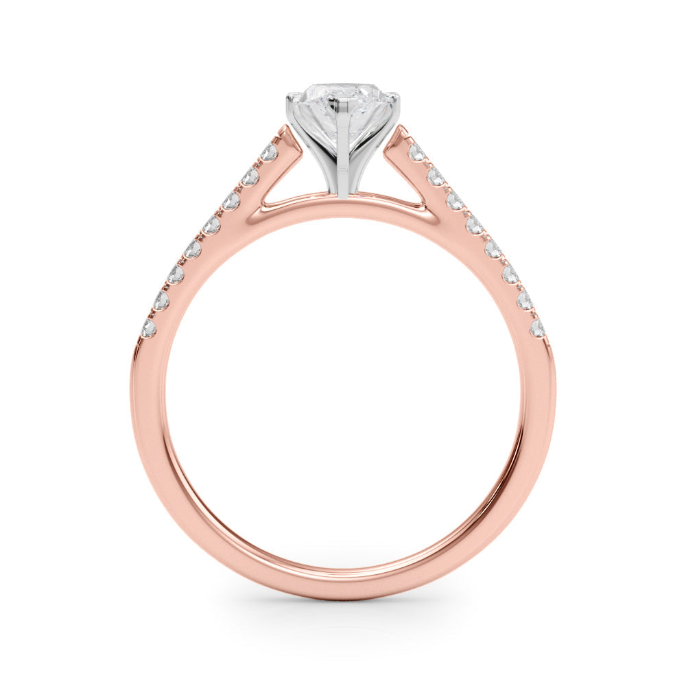 Rose gold Marquise Cut Solitaire Diamond Ring with Pave Band and Four-Prong Setting