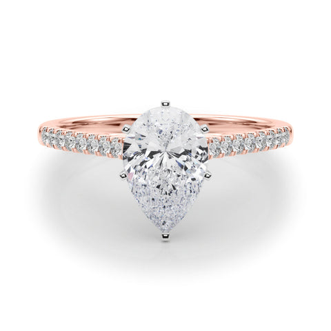 Rose gold Pear Cut Solitaire Diamond Ring with Pave Band and Four-Prong Setting