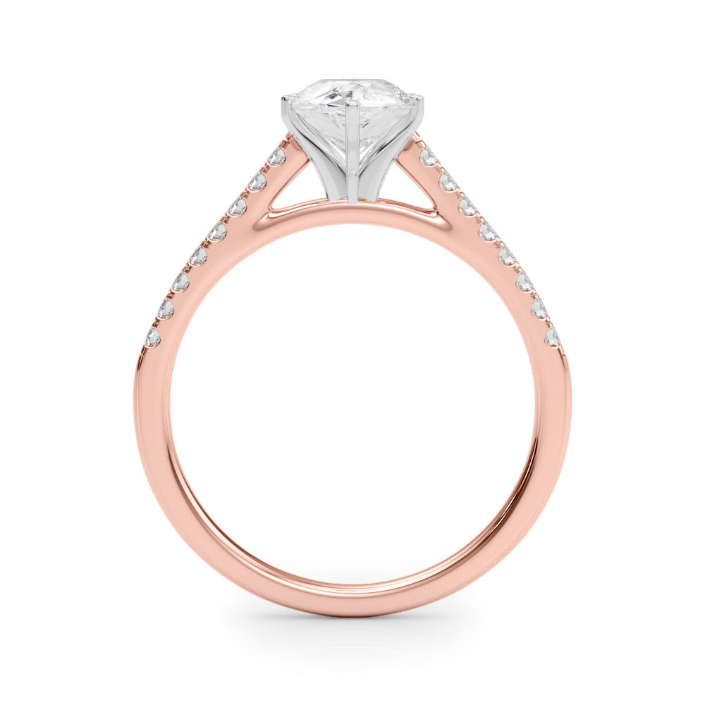 Rose gold Pear Cut Solitaire Diamond Ring with Pave Band and Four-Prong Setting