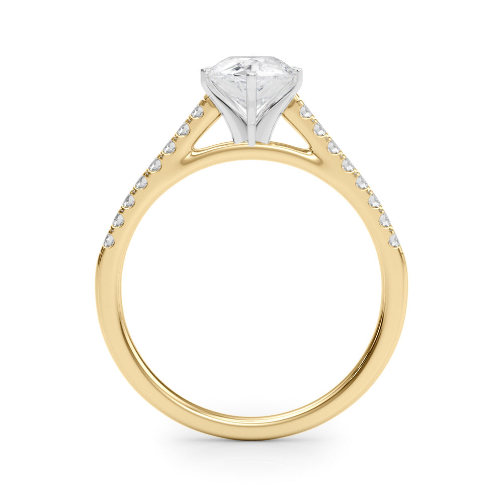 Yellow gold Pear Cut Solitaire Diamond Ring with Pave Band and Four-Prong Setting