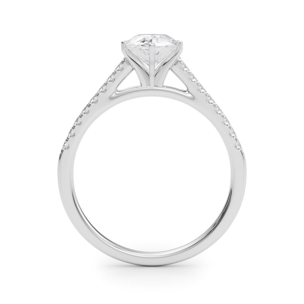 White gold Pear Cut Solitaire Diamond Ring with Pave Band and Four-Prong Setting