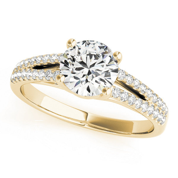 Yellow gold Round Solitaire Split Shank Pavé Diamond Engagement Ring
