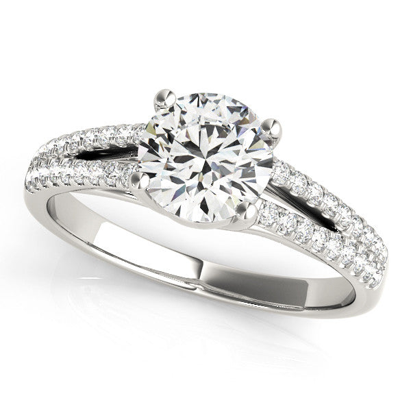 Silver Round Solitaire Split Shank Pavé Diamond Engagement Ring