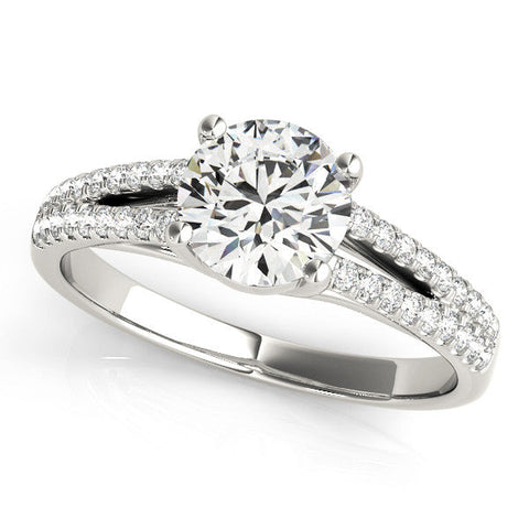 Silver Round Solitaire Split Shank Pavé Diamond Engagement Ring