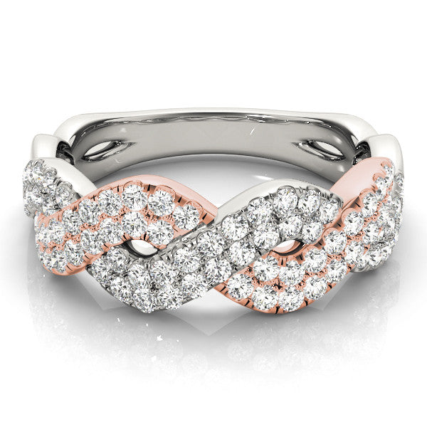Rose gold Pave Round Diamond Infinity Twist Band with Shared Prong Setting