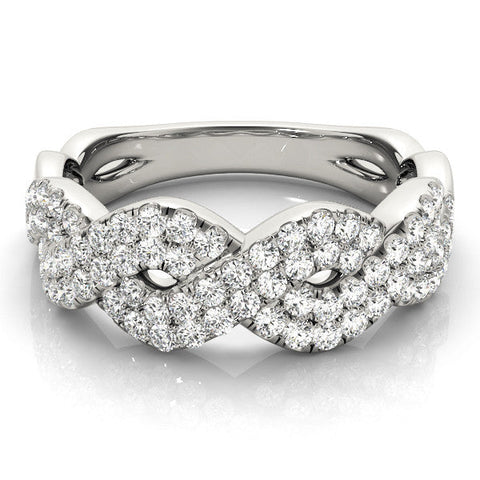 White gold Pave Round Diamond Infinity Twist Band with Shared Prong Setting