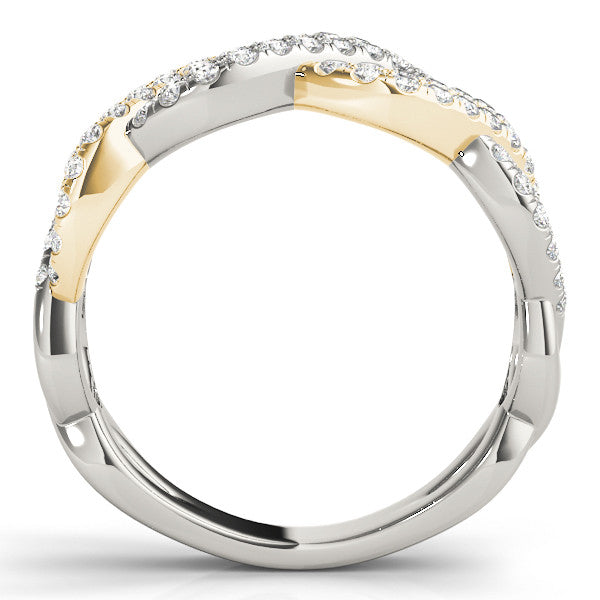 Yellow gold Pave Round Diamond Infinity Twist Band with Shared Prong Setting
