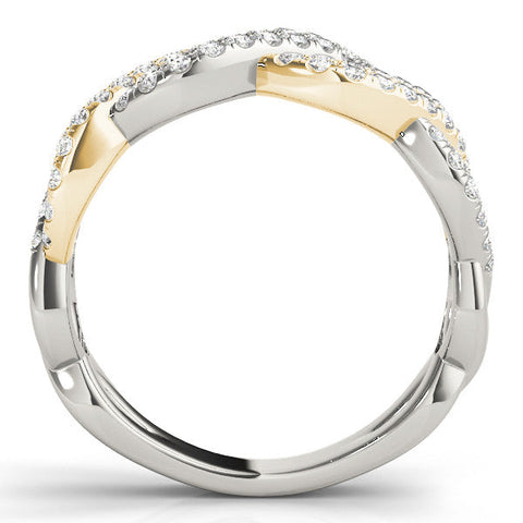 Yellow gold Pave Round Diamond Infinity Twist Band with Shared Prong Setting