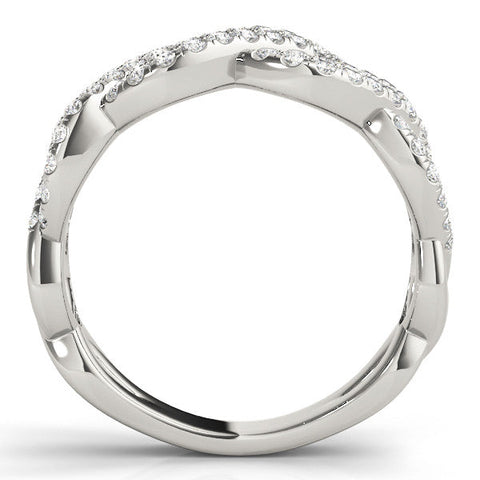 White gold Pave Round Diamond Infinity Twist Band with Shared Prong Setting