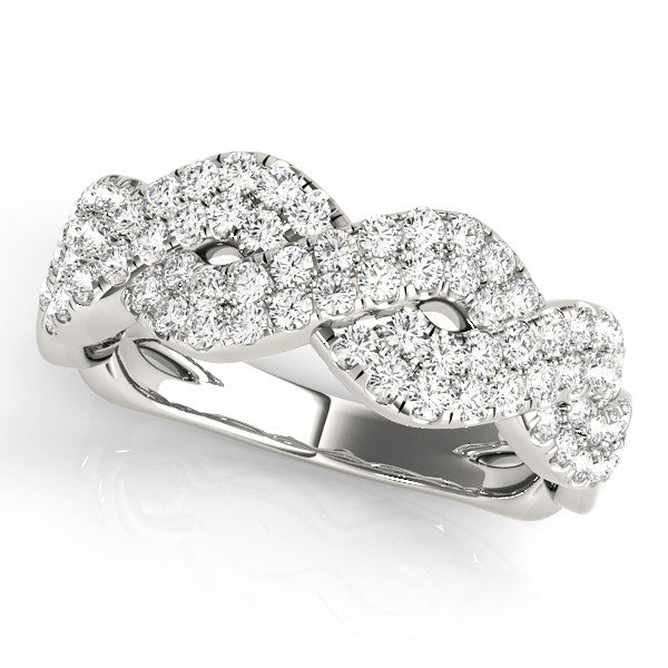 White gold Pave Round Diamond Infinity Twist Band with Shared Prong Setting