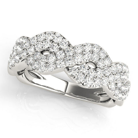 White gold Pave Round Diamond Infinity Twist Band with Shared Prong Setting