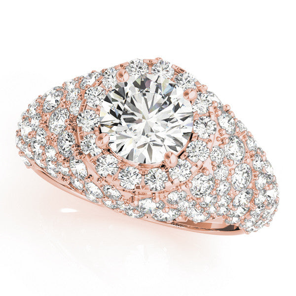 Rose gold Round Cut Diamond Halo Pave Band Prong Setting Ring