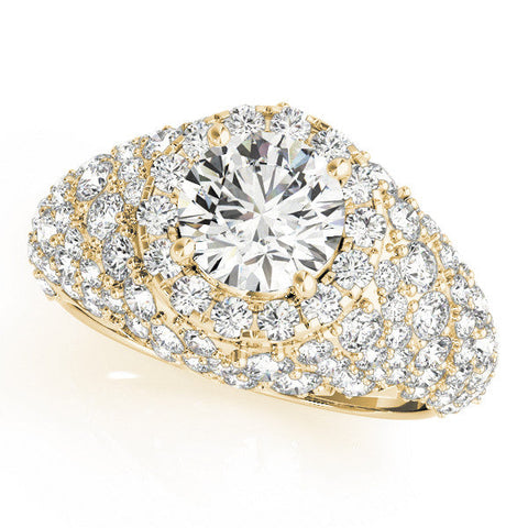 Yellow gold Round Cut Diamond Halo Pave Band Prong Setting Ring