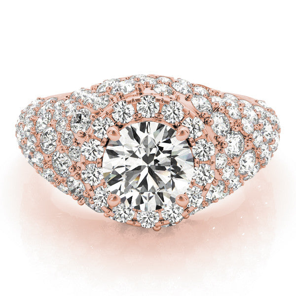 Rose gold Round Cut Diamond Halo Pave Band Prong Setting Ring