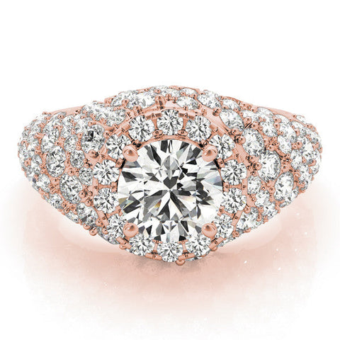 Rose gold Round Cut Diamond Halo Pave Band Prong Setting Ring
