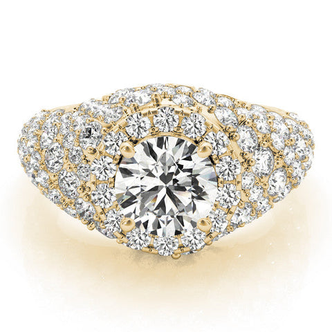 Yellow gold Round Cut Diamond Halo Pave Band Prong Setting Ring