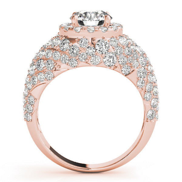 Rose gold Round Cut Diamond Halo Pave Band Prong Setting Ring