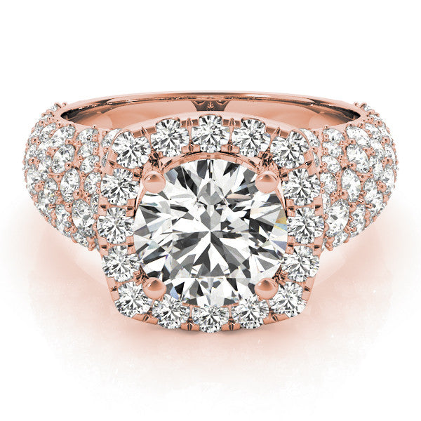 Rose gold Round Halo Pave Diamond Engagement Ring with Four-Prong Setting